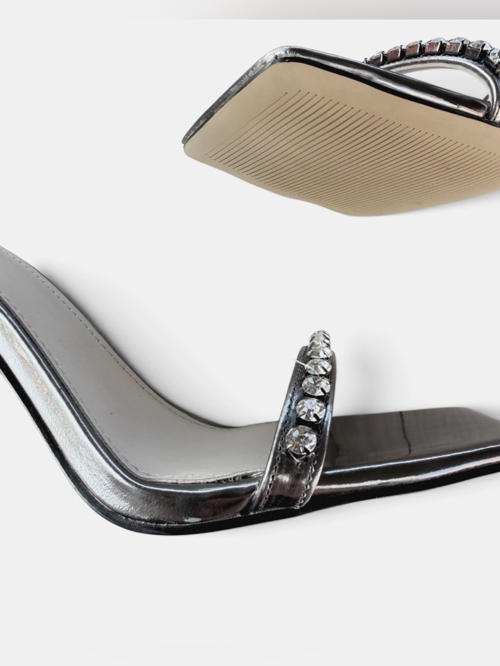 Marc Fisher Metallic Pewter Gem-Embellished Ankle-Strap Sandal - Picture 7 of 15